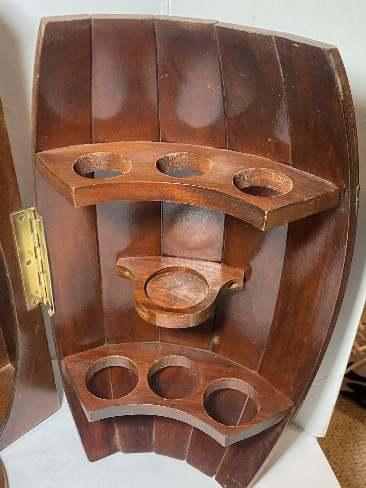 Vintage MCM Wood Barrel Bar Liquor Cabinet Man Cave She Shed