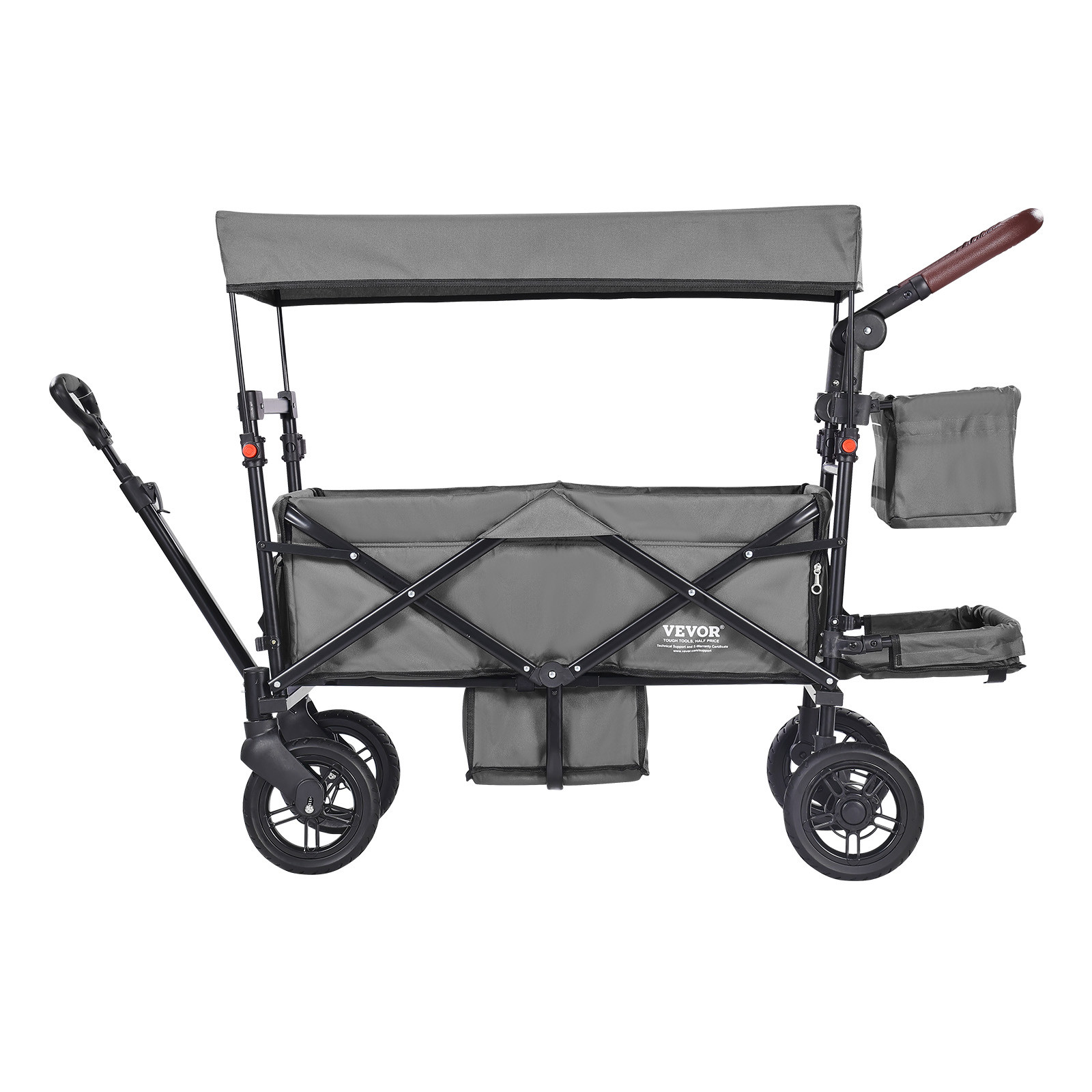 VEVOR Wagon Stroller Push Pull Quad Collapsible for 2 Kids w/ Canopy Dark Grey