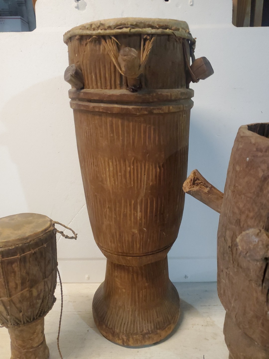 3 Antique Museum Deaquisition Authentic West African Drums