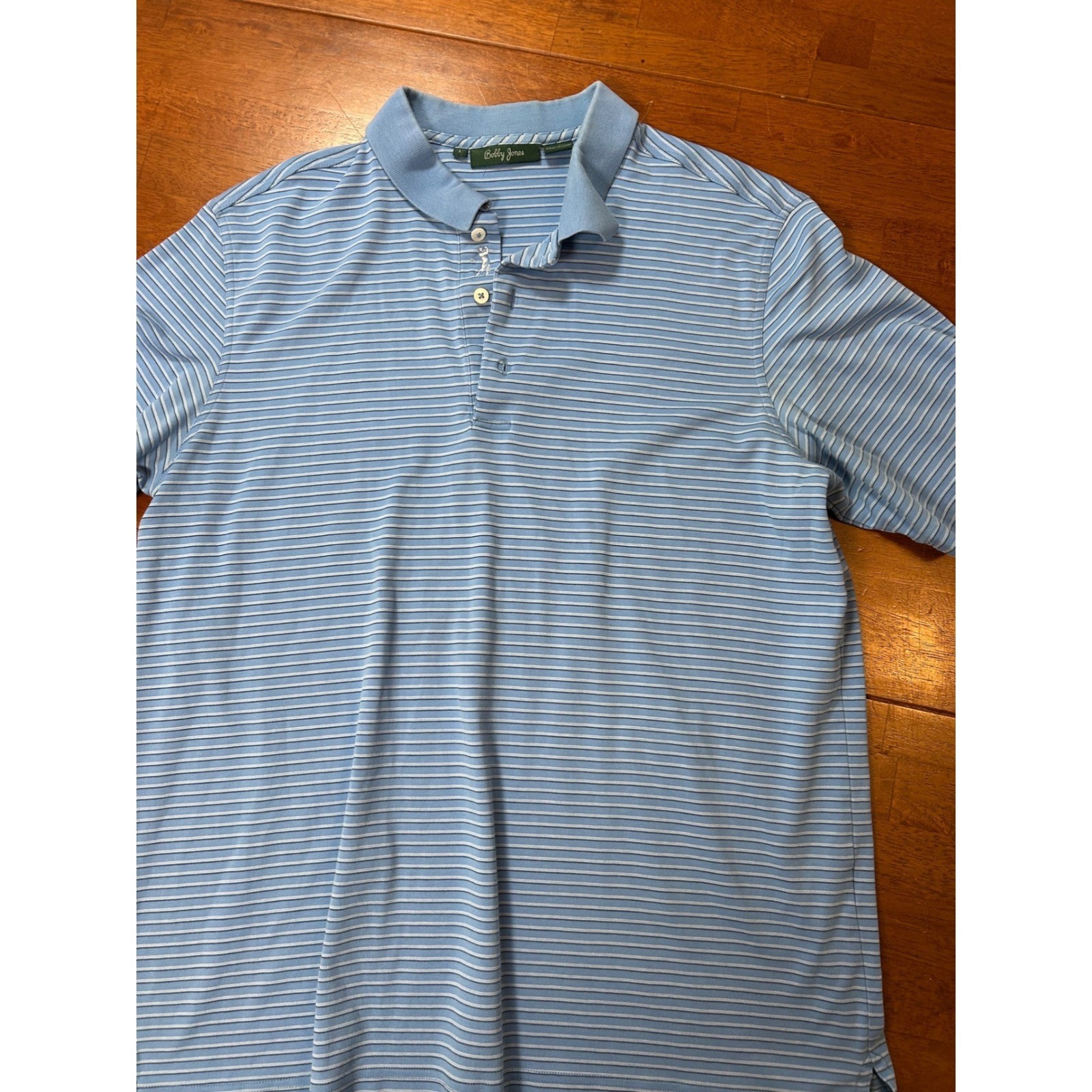 Bobby Jones Polo Shirt Mens Large Blue Striped Golf Shirt