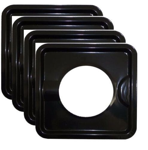 4PC HEAVY DUTY BLACK STEEL SQUARE REUSABLE DRIP PAN GAS BURNER BIB LINER COVERS*