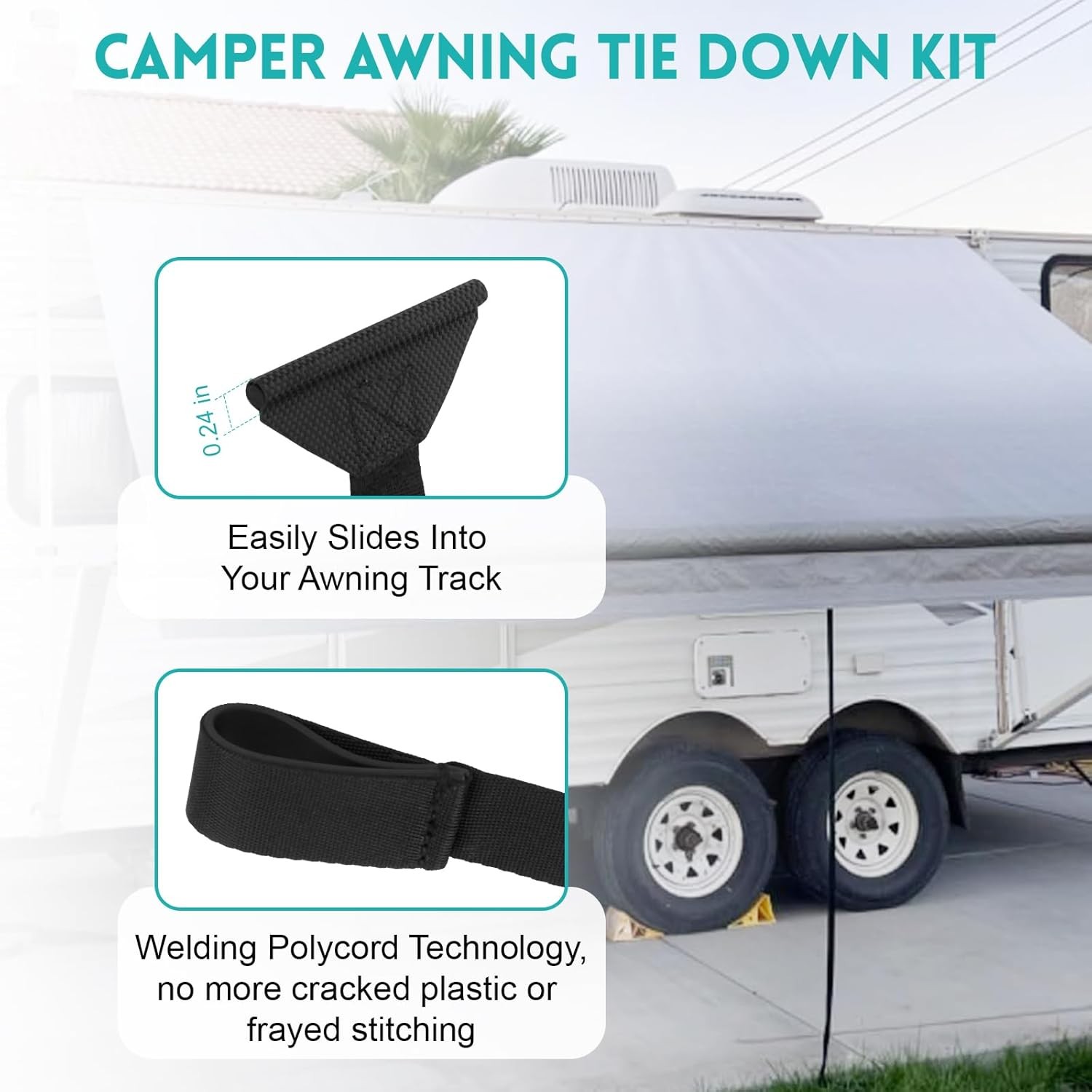 RV Awning Pull Straps 96" with Welding Polycord Technology, Universal Retractabl