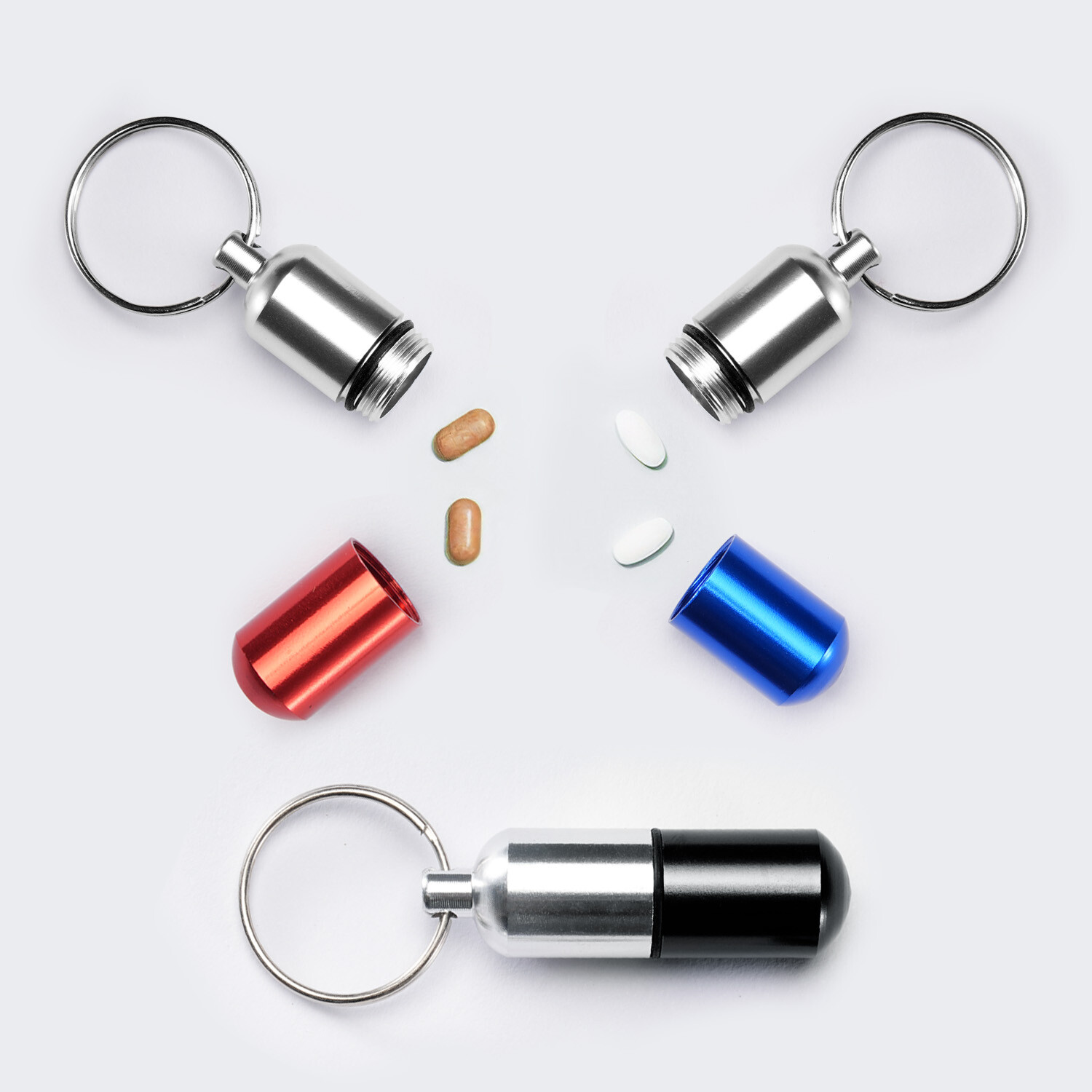 2 Pcs Medicine Pill Bottle Portable Container Holder Keychain Waterproof Blue