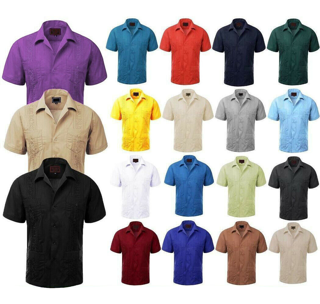 Guayabera Men's Cuban Beach Wedding Short Sleeve Button-Up Casual Dress Shirt
