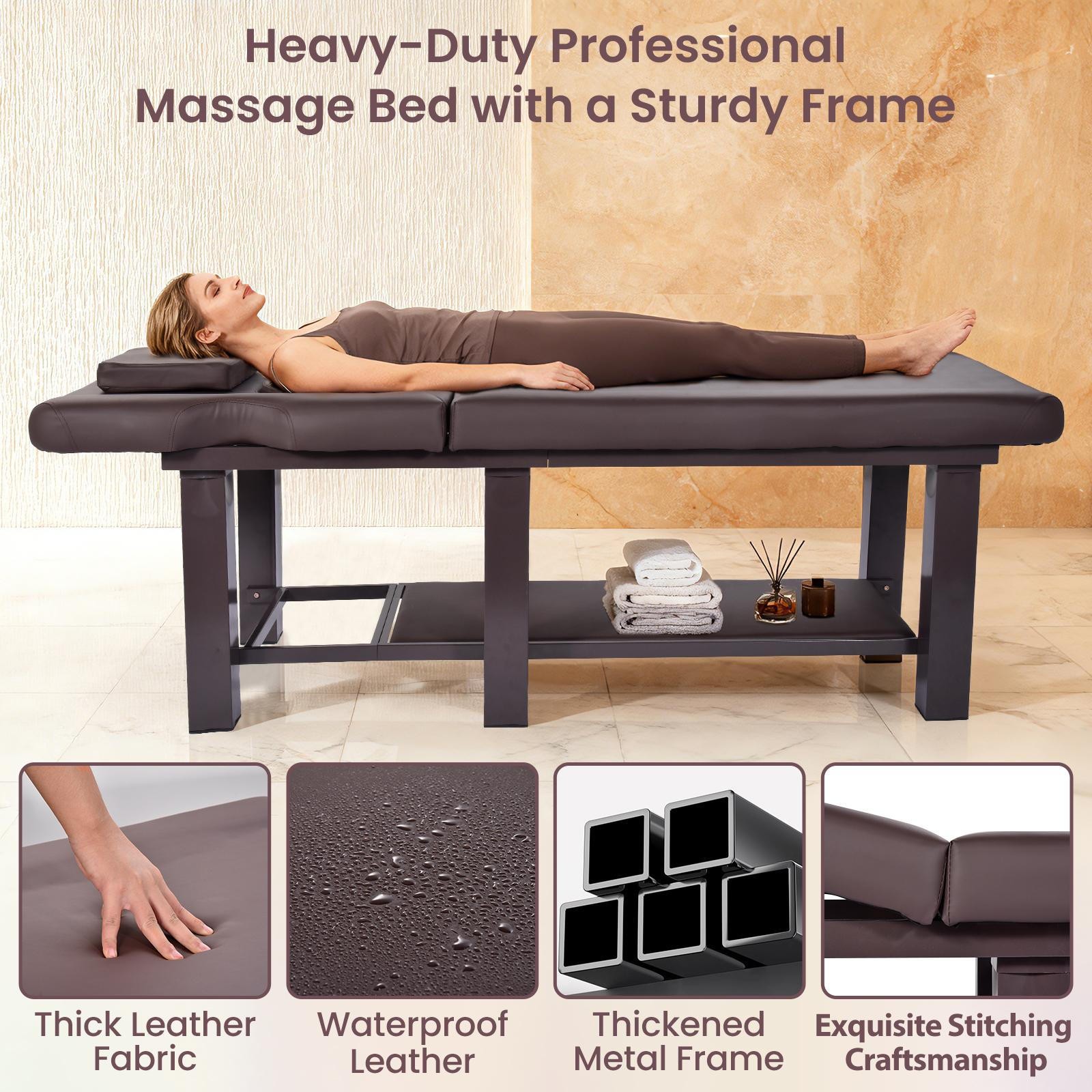 PU Leather Heavy Duty Professional Stationary Massage Bed -Brown