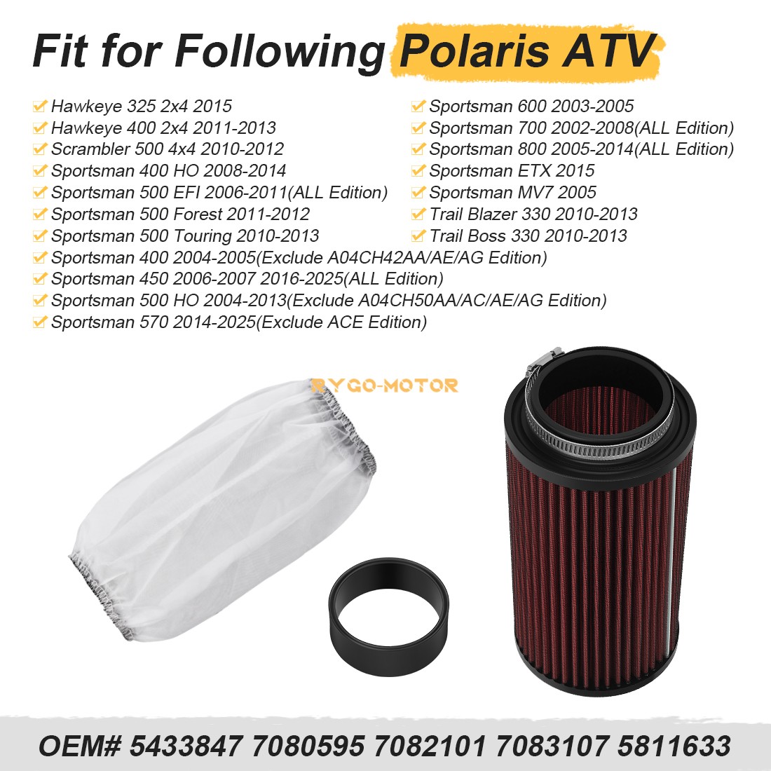 Air Filter w/ Prefilter Air Sleeve Kit For Polaris Sportsman 400 450 500 570 600
