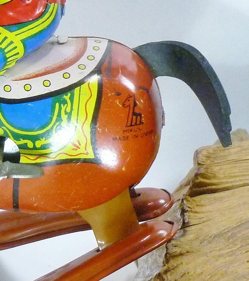 Vintage Mikuni Japan Tin Horse & Cowboy Wind Up Toy Works Great