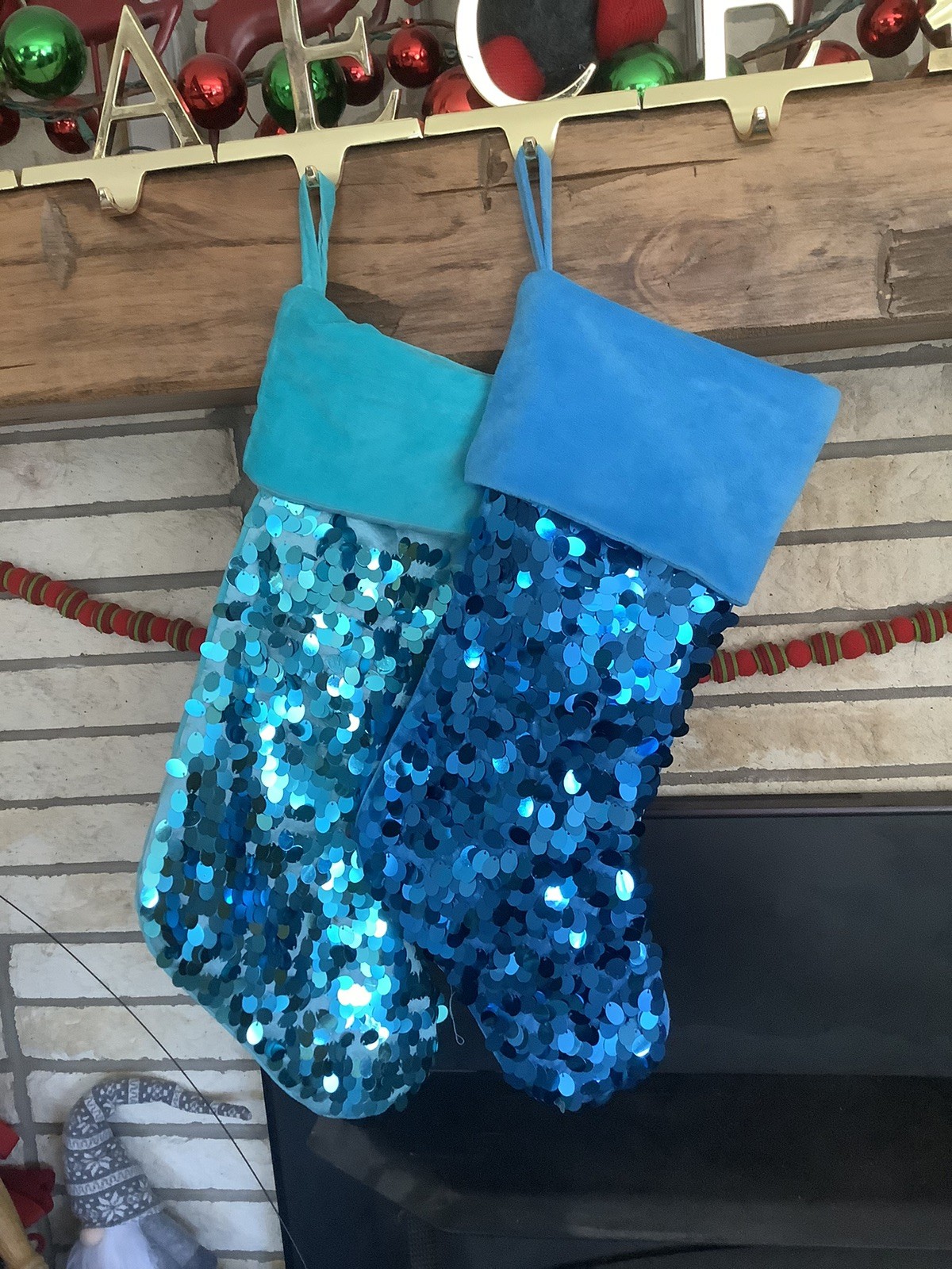 1 Turquoise Blue Sequin Velvet Christmas Stocking Shiny Metallic Glam Target
