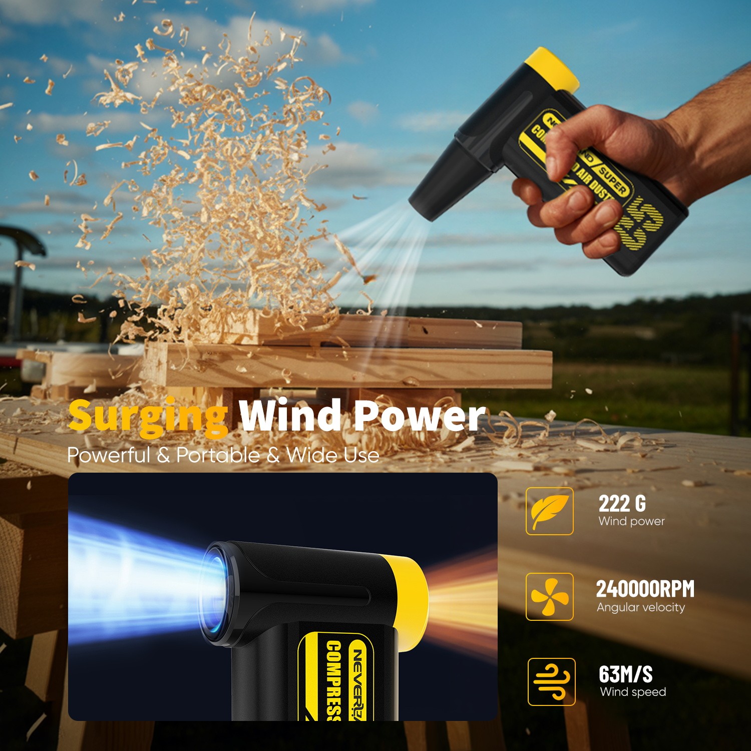 Electric Compressed Air Duster 300000RPM Super Power Cordless Dust Air Blower US