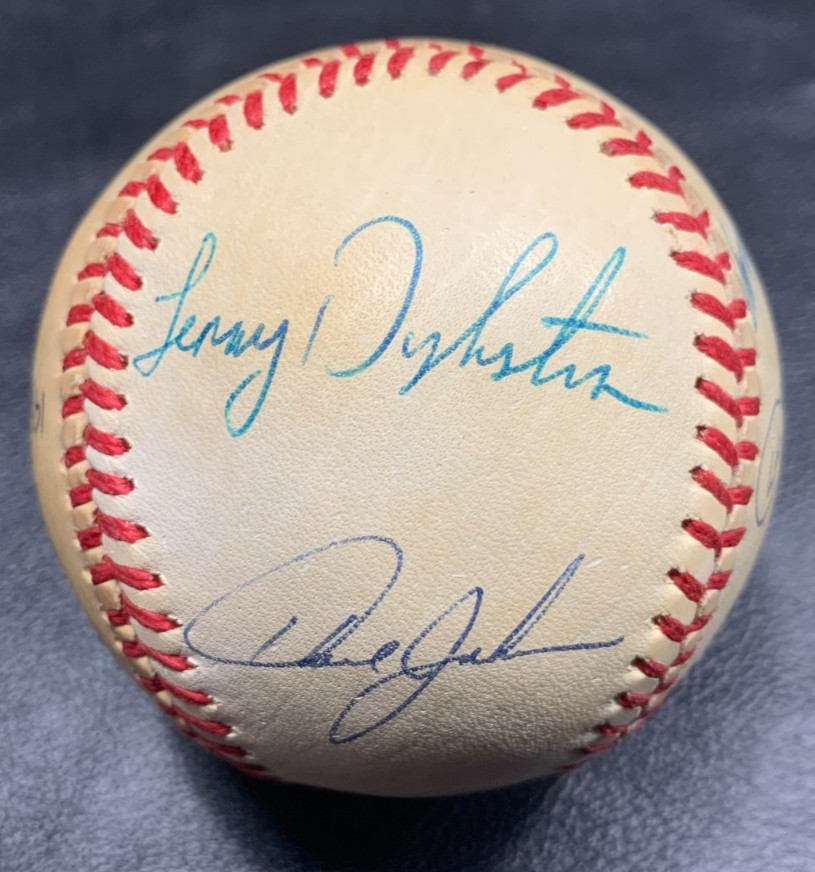 1986 NY METS SIGNED Official World Series BASEBALL SIGNED 5 PLAYERS + Harrelson