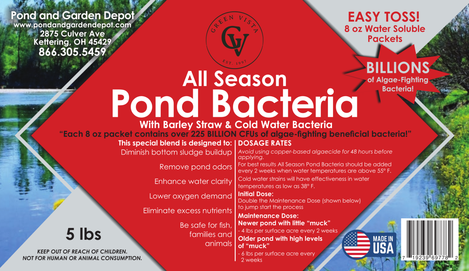 Green Vista All Season Natural Pond Beneficial Bacteria Treatment | 5 & 10 lbs