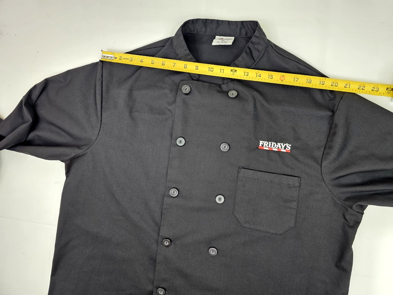 Pinnacle Chef Trends Double Breasted Black Cook Jacket Size L, Fridays Logo EUC