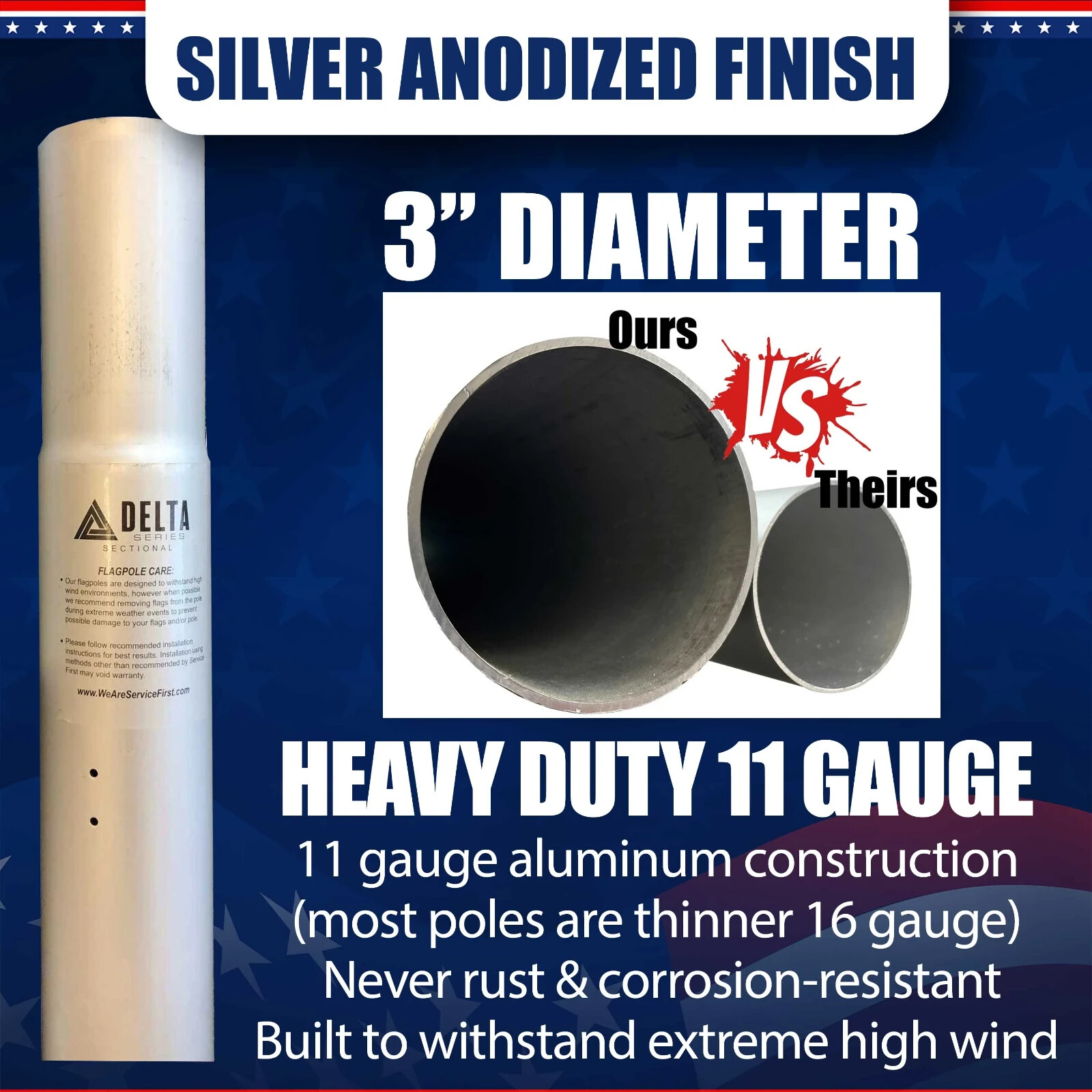 25' & 30' DELTA SECTIONAL FLAG POLE (SILVER)