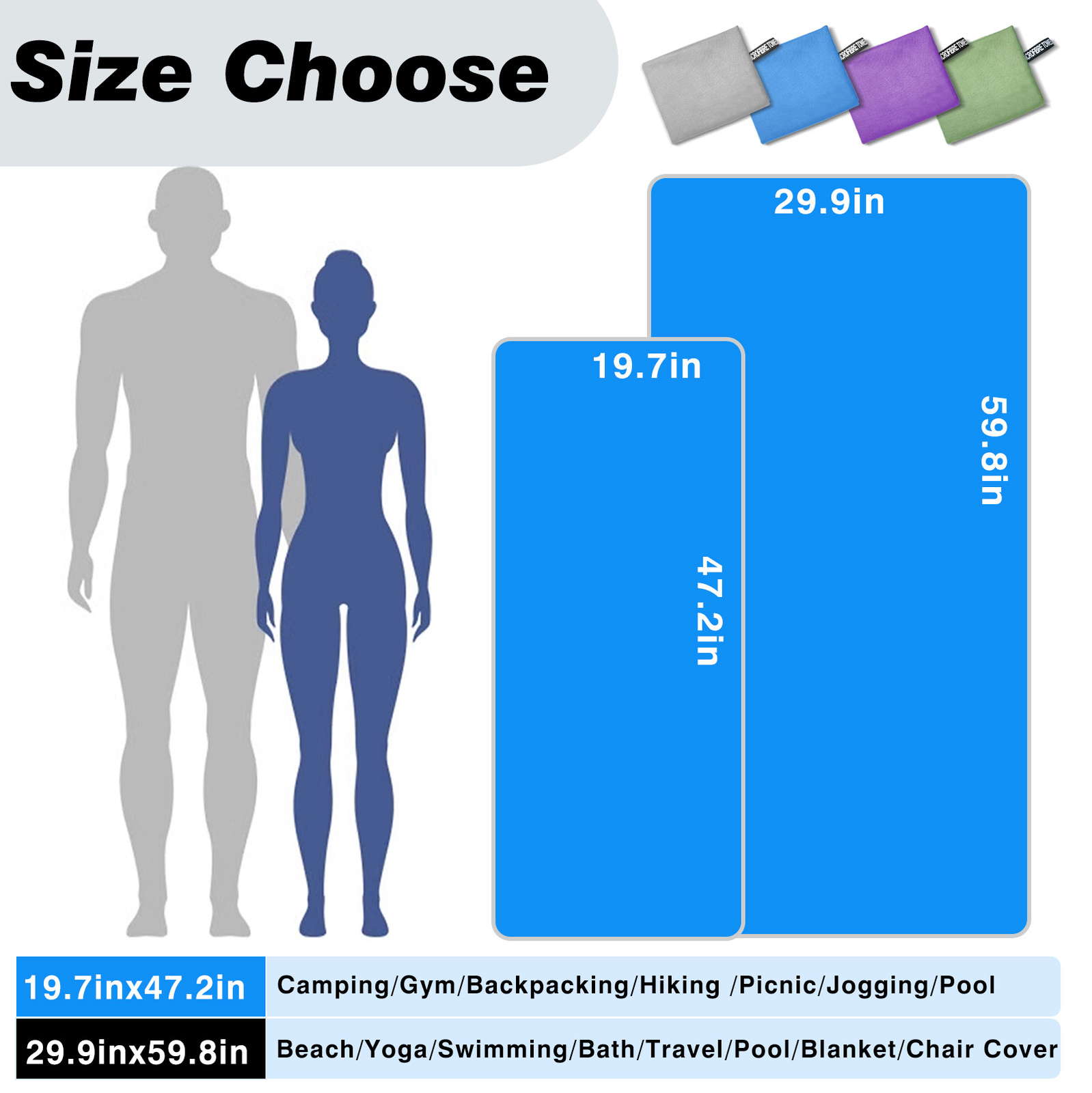 Large Microfiber Towel For Outdoor Travel & Gym & Camping Beach Towels Quick Dry