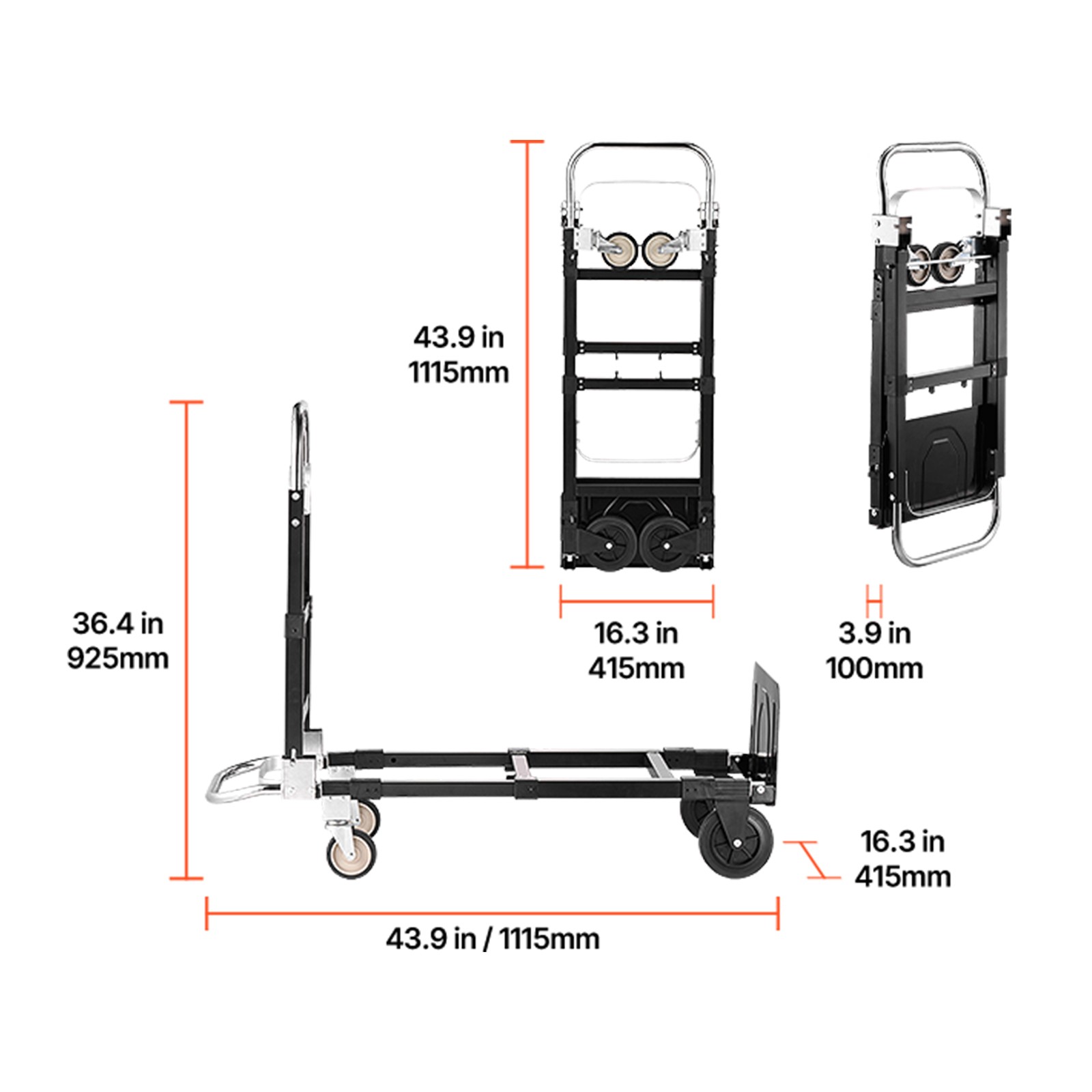 Uimoso 2-in-1 Folding Hand Truck, 500 lbs Capacity Convertible Dolly with Wheels