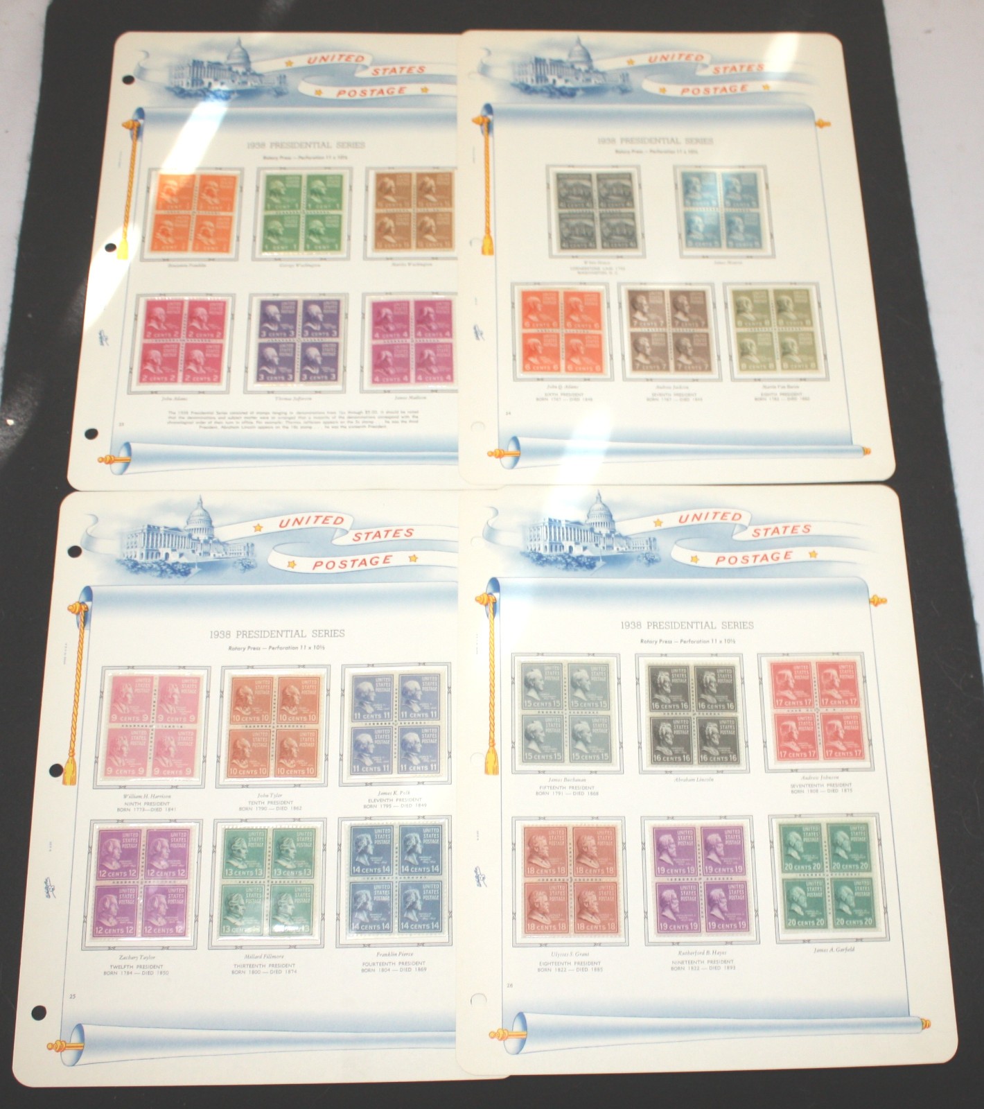 1938 PRESIDENT - ENTIRE SET - MNH BLOCKS OF 4 - SC# 803 - 834 -SEE DESCRIPTION