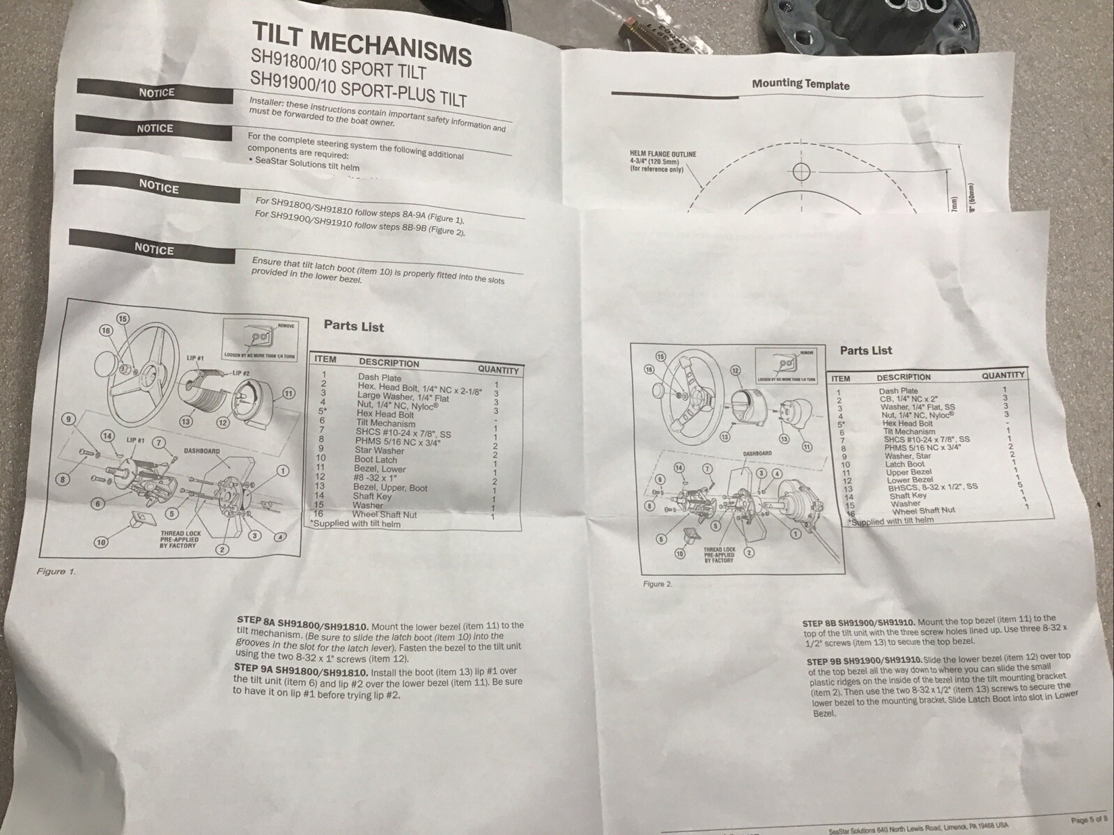 SeaStar Solutions SH91800B Sport Tilt Steering Sh91800 Mechanical Helm