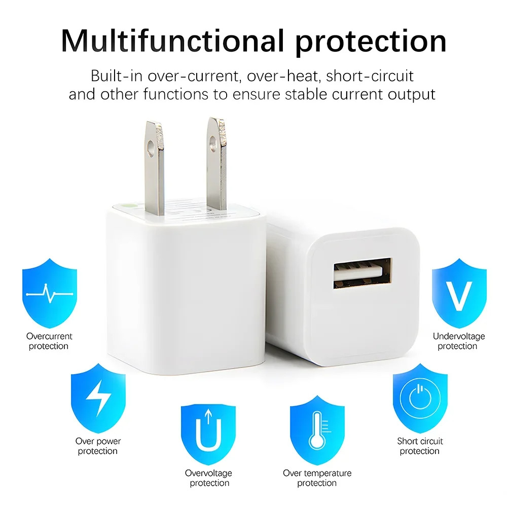 White 1A USB Power Adapter AC Home Wall Charger US Plug FOR iPhone 5 6 7 8 LOT
