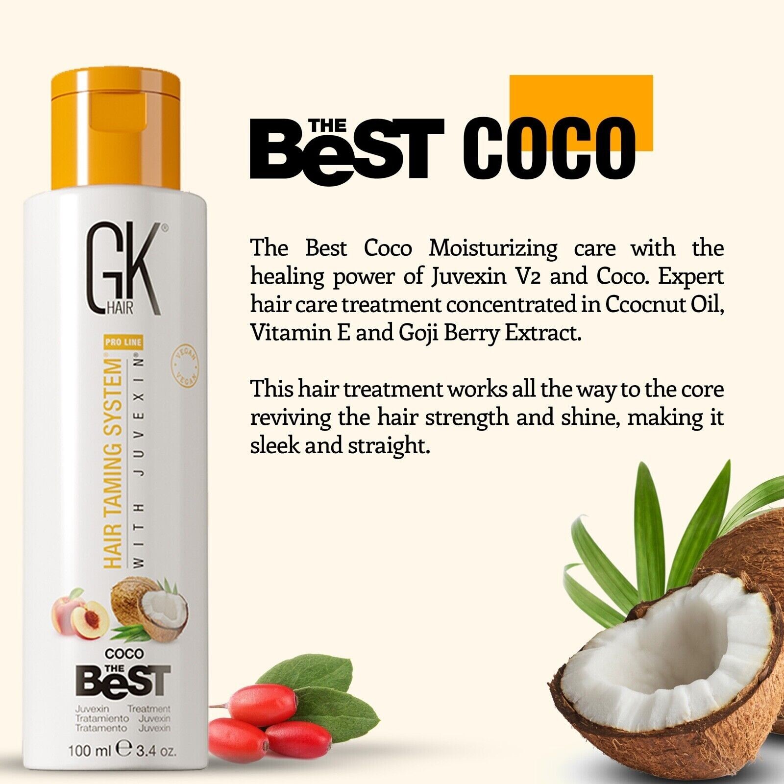 GK HAIR The Best COCO Vegan Keratin Brazilian Treatment Silky Smoothing 3.4 Oz