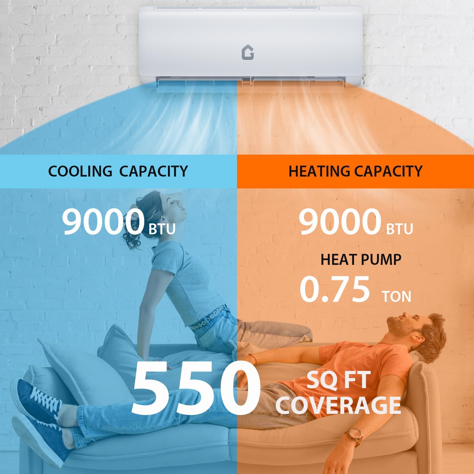 ✅Ductless Mini Split Air Conditioner and Heat Pump 9000 BTU Cool Up to 450 Sq.Ft