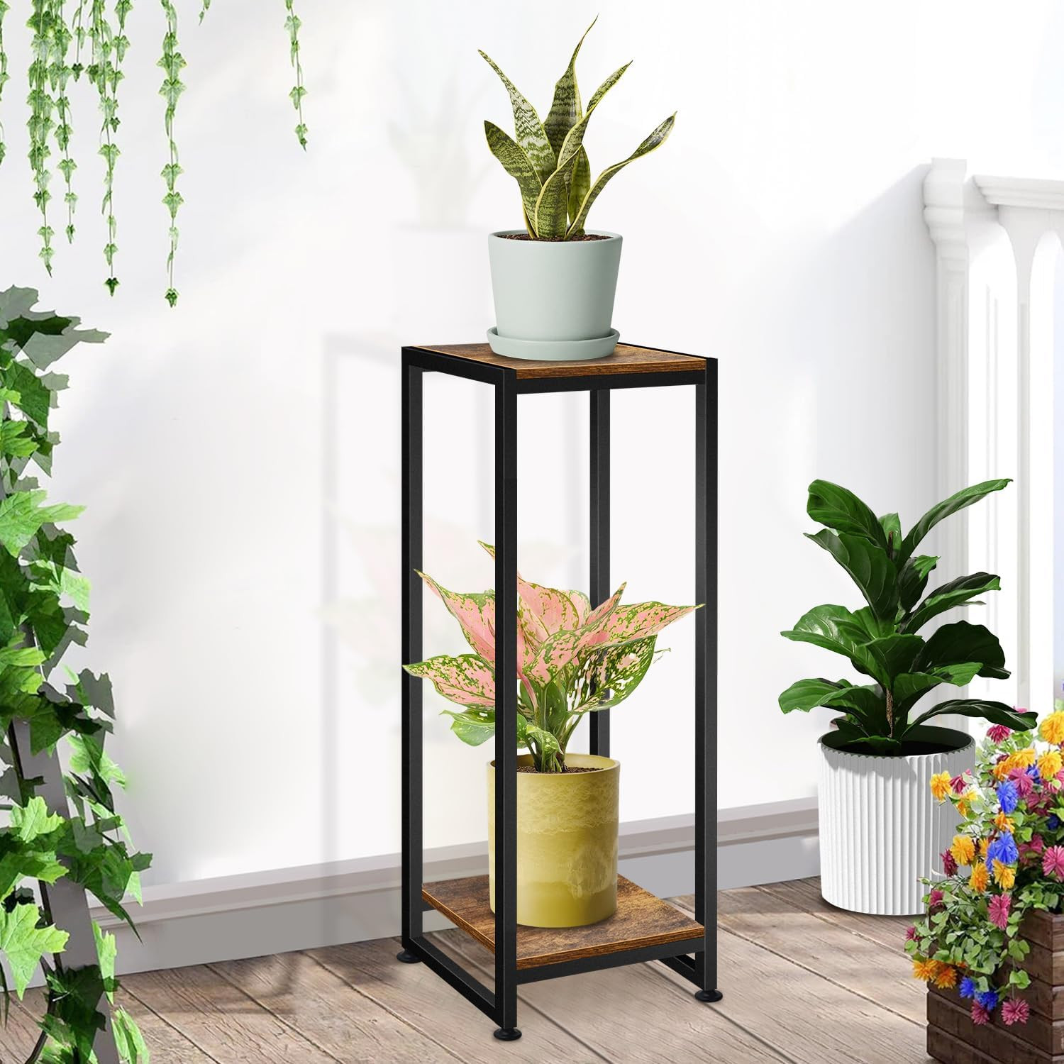 Plant Stand Indoor, 31.5'' Tall Wood Plant Stands Heavy Duty Pedestal Stand for