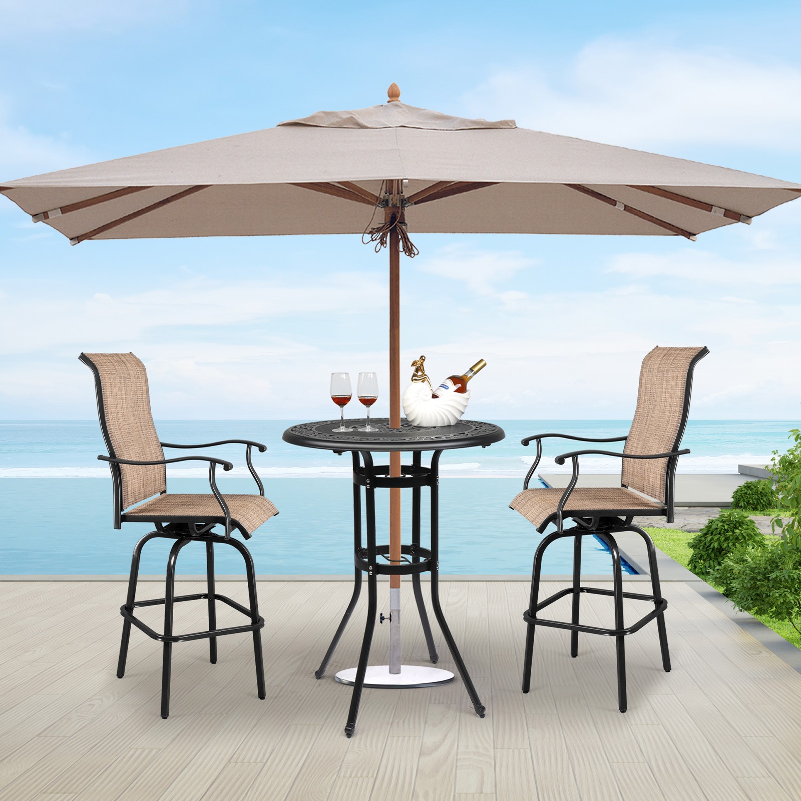 41in Tall Outdoor Bistro Table Round Patio Bar Table for Garden Patio Poolside