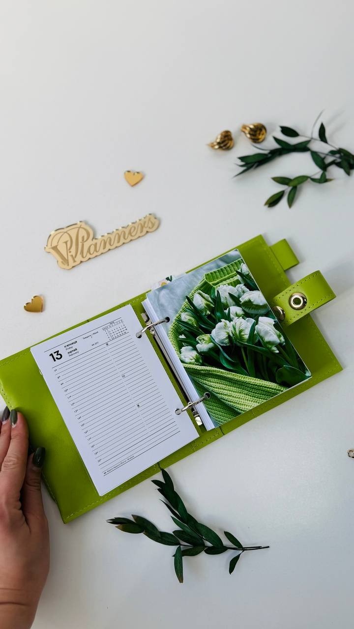 Light green Leather notebook cover A7 big binder mini wallet handmade gift