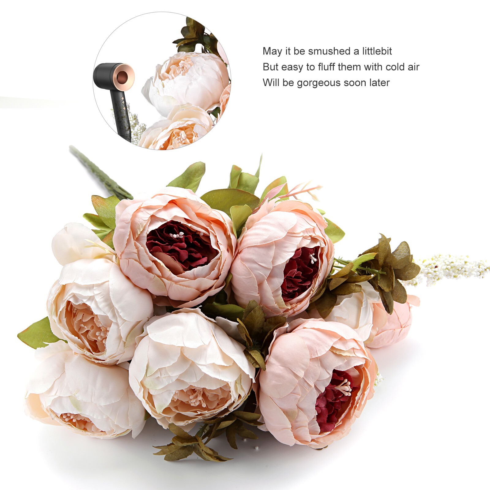 EZFLOWERY 2 PACK Artificial Peony Silk Flowers Arrangement Bouquet - Peach