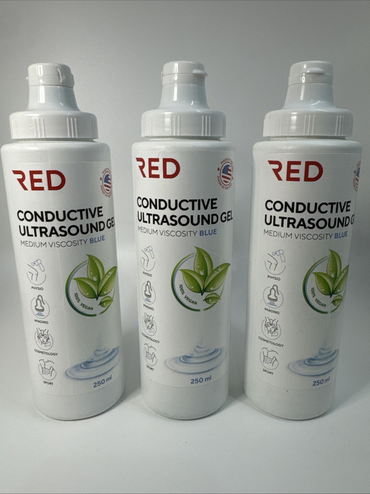 3x- RED Conductive Ultrasound Gel 2-Pack Medium Viscosity Clear 250ml Made USA