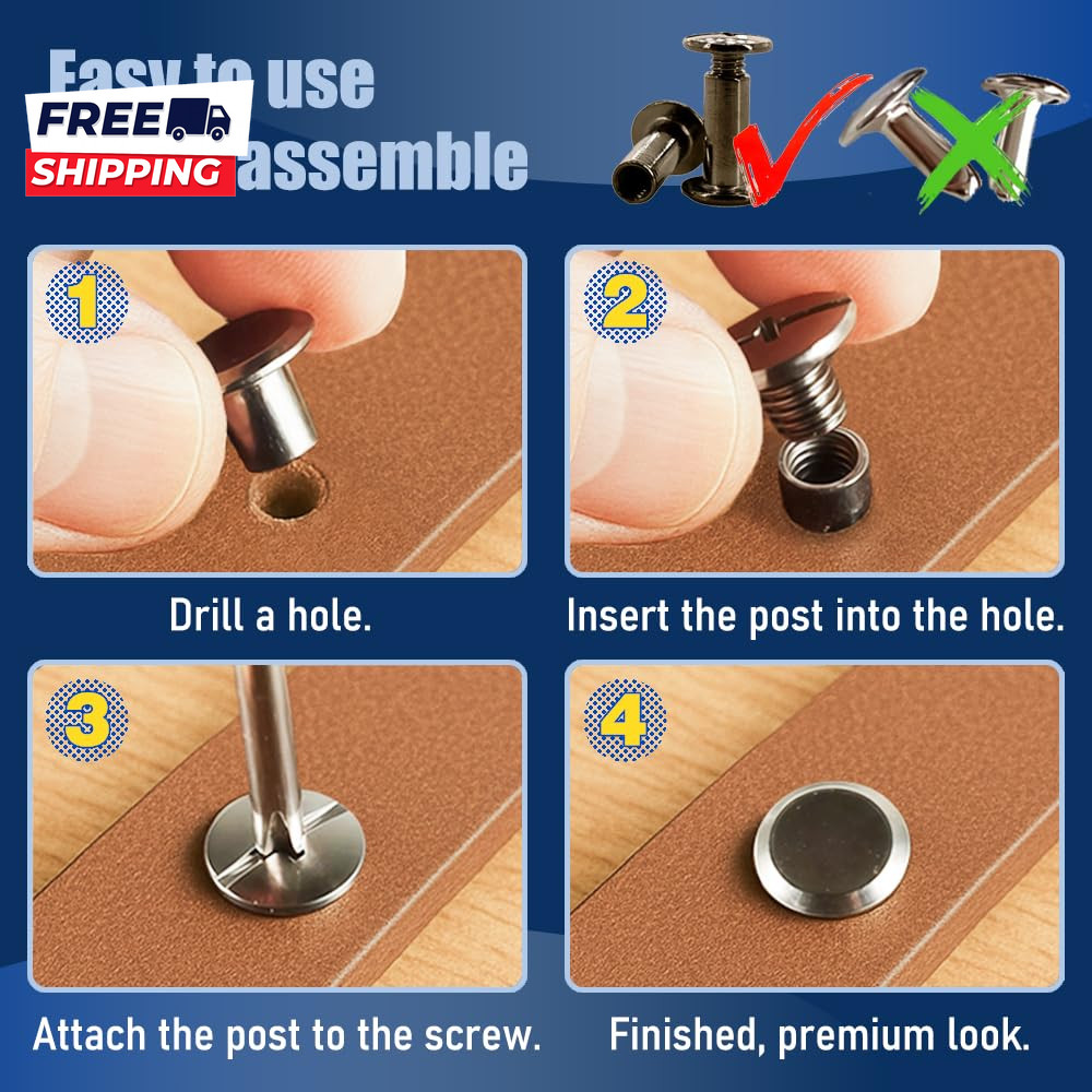 130 Sets Gunmetal Black Chicago Screws Leather Rivets Kit 7 Sizes