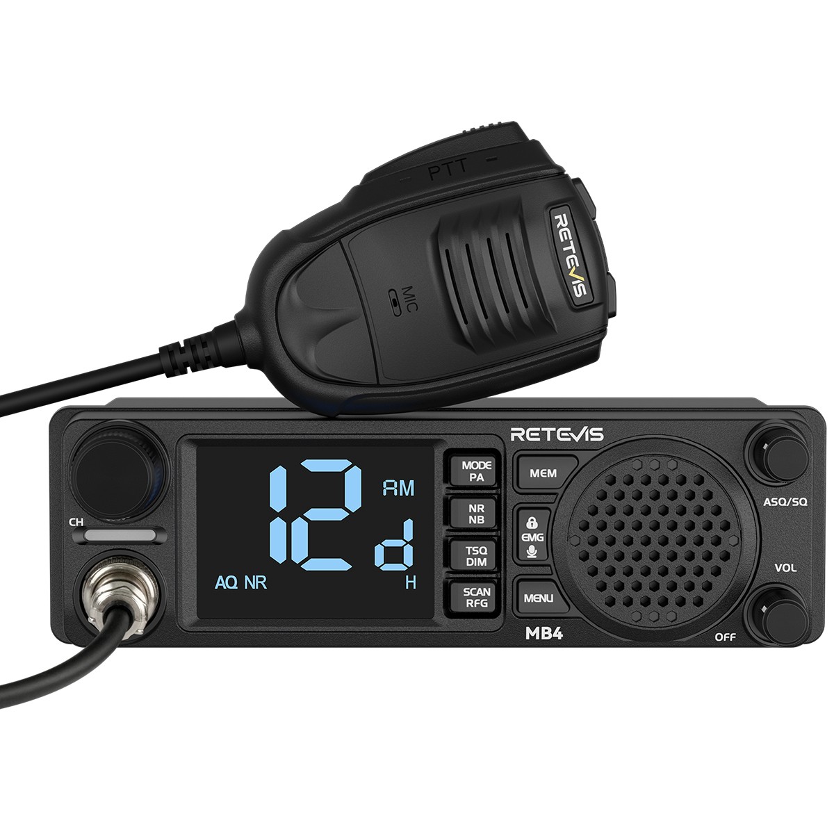 MB4 DIN Mount CB Radio Kit Noise Canceling Front Speaker Long Range Mobile Radio