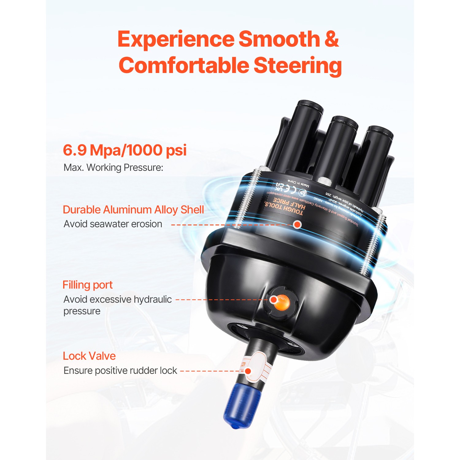 90HP Hydraulic Outboard Steering Kit 2x26ft Hoses Marine Boat Steering System