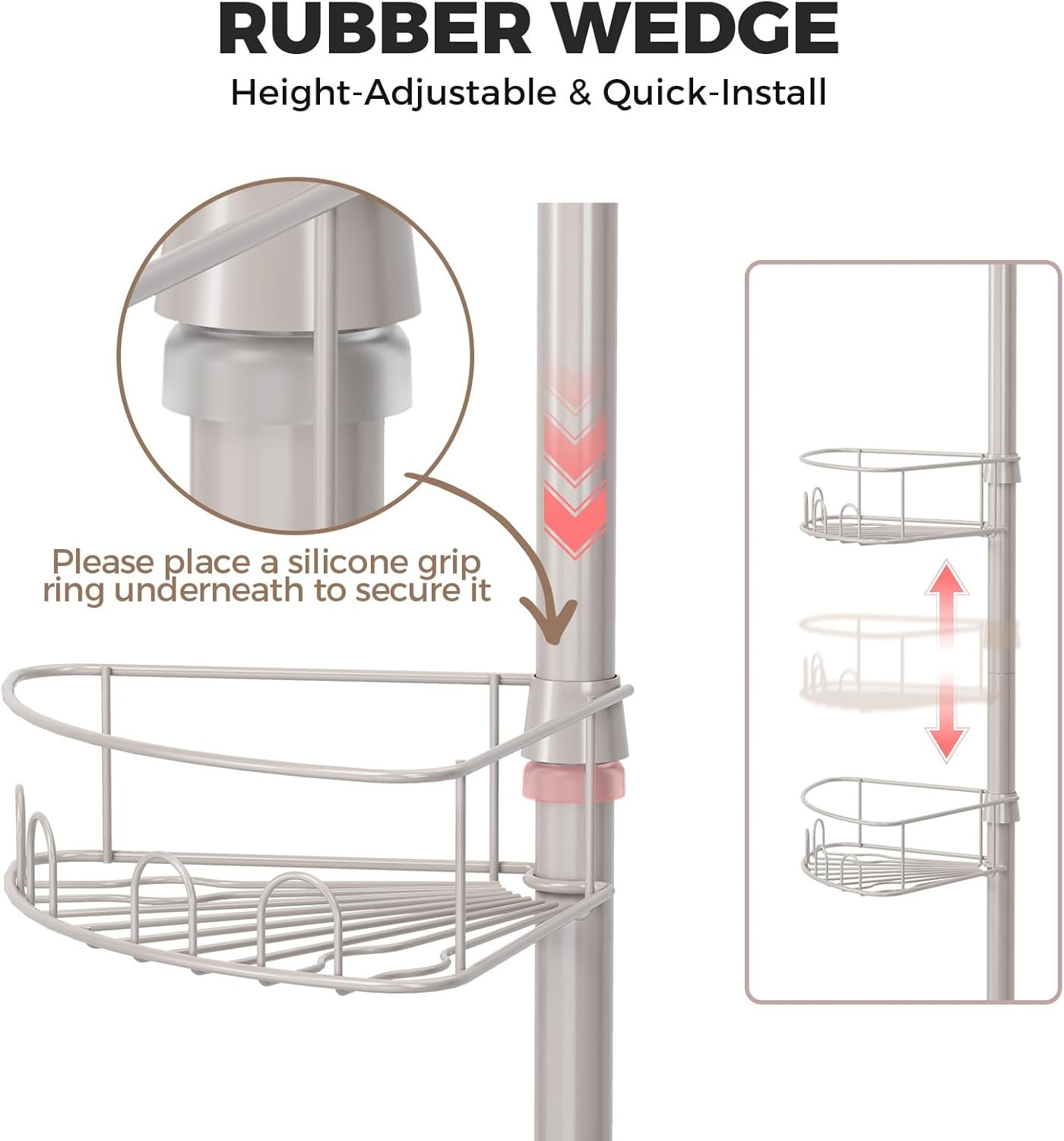 Corner Shower Caddy Tension Pole, 4 Tier Adjustable Bathroom Organizer Shelves,