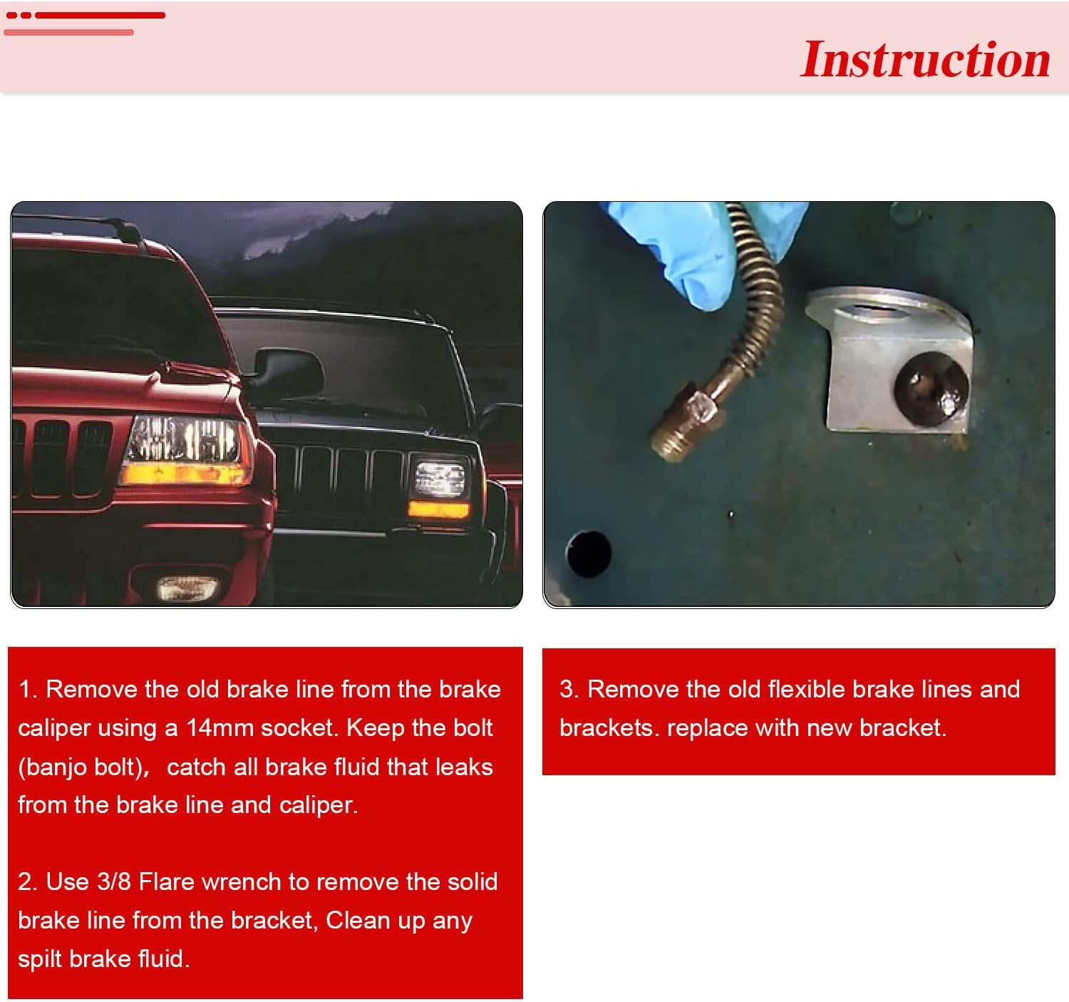 89715 Front and Rear Extended Stainless Brake Lines for Jeep Wrangler TJ YJ 87-0