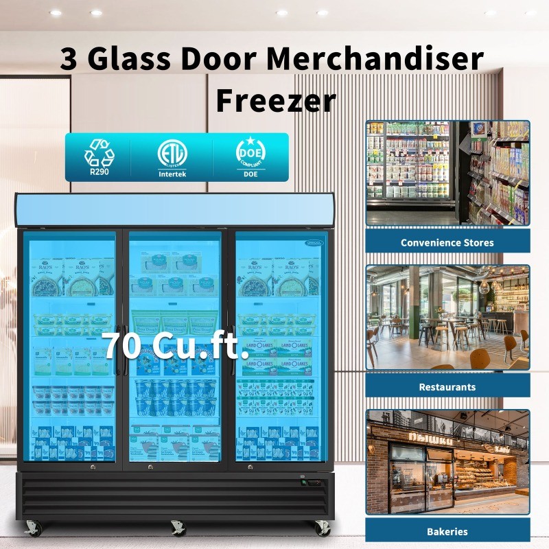 70 Cu.ft Commercial Glass Door Freezer Reach in Display Merchandiser Restaurant