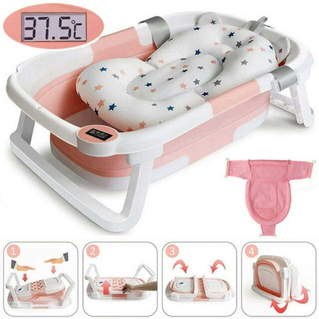 Foldable Baby Bath Tub Collapsible Newborn Infant Shower Bathtub with Cushion US