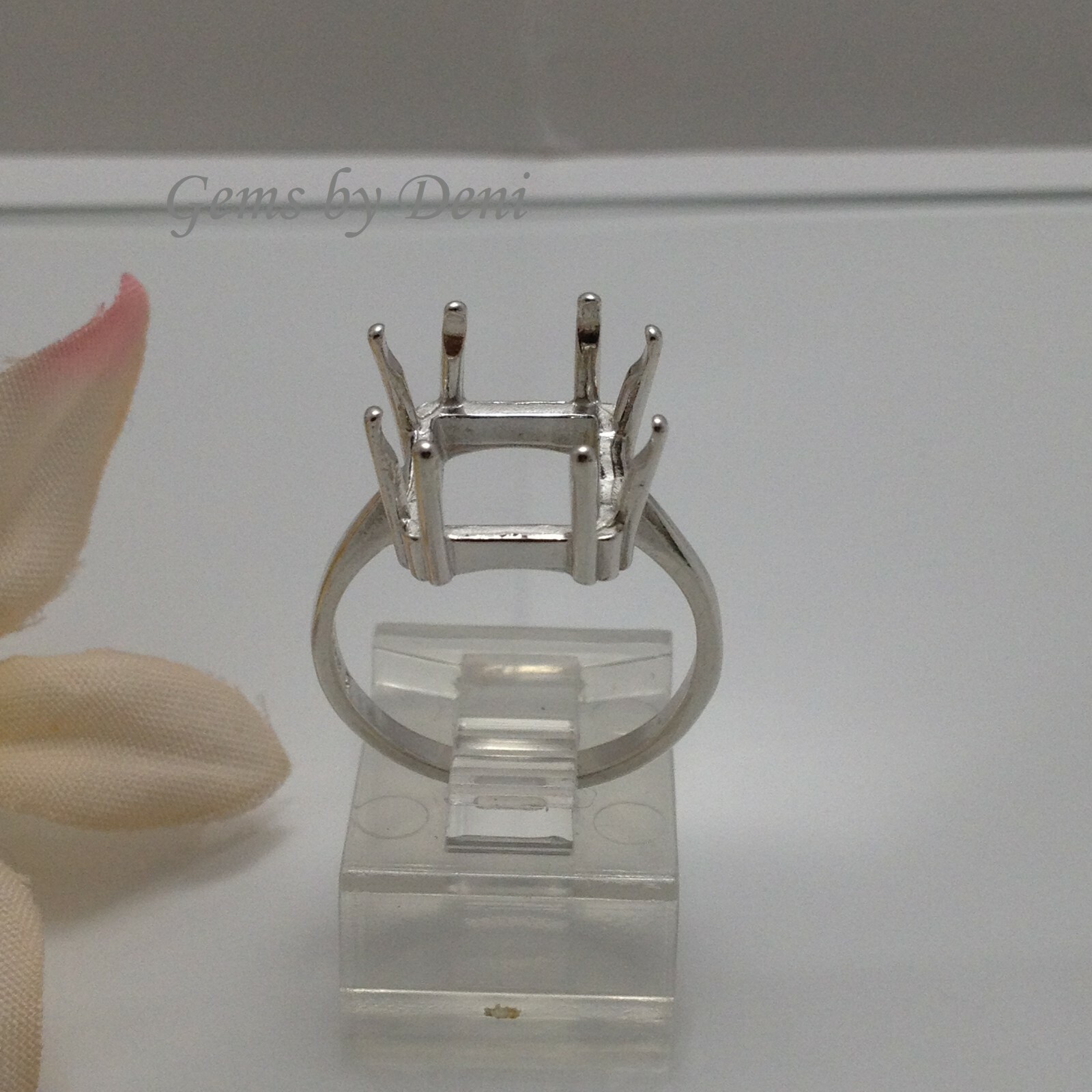 (5x5-12x12mm) Square 8-Prong Sterling Silver Pre-Notched Ring Setting Size 7