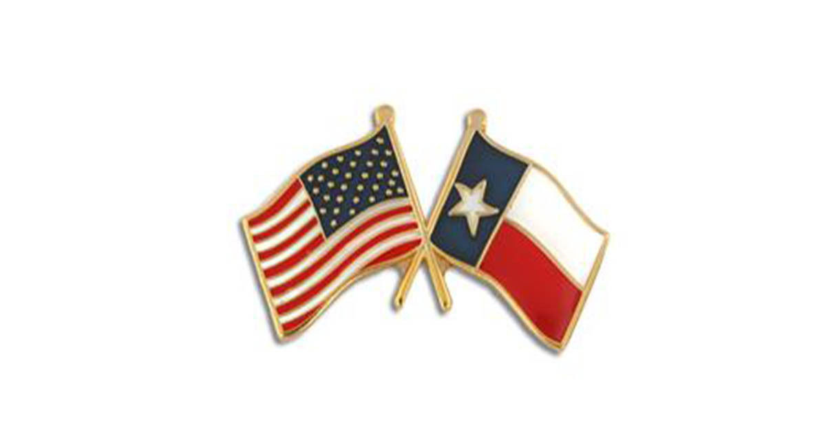 USA & Texas Flag Friendship Crossed Flags Lapel Hat Pin (Made in USA)