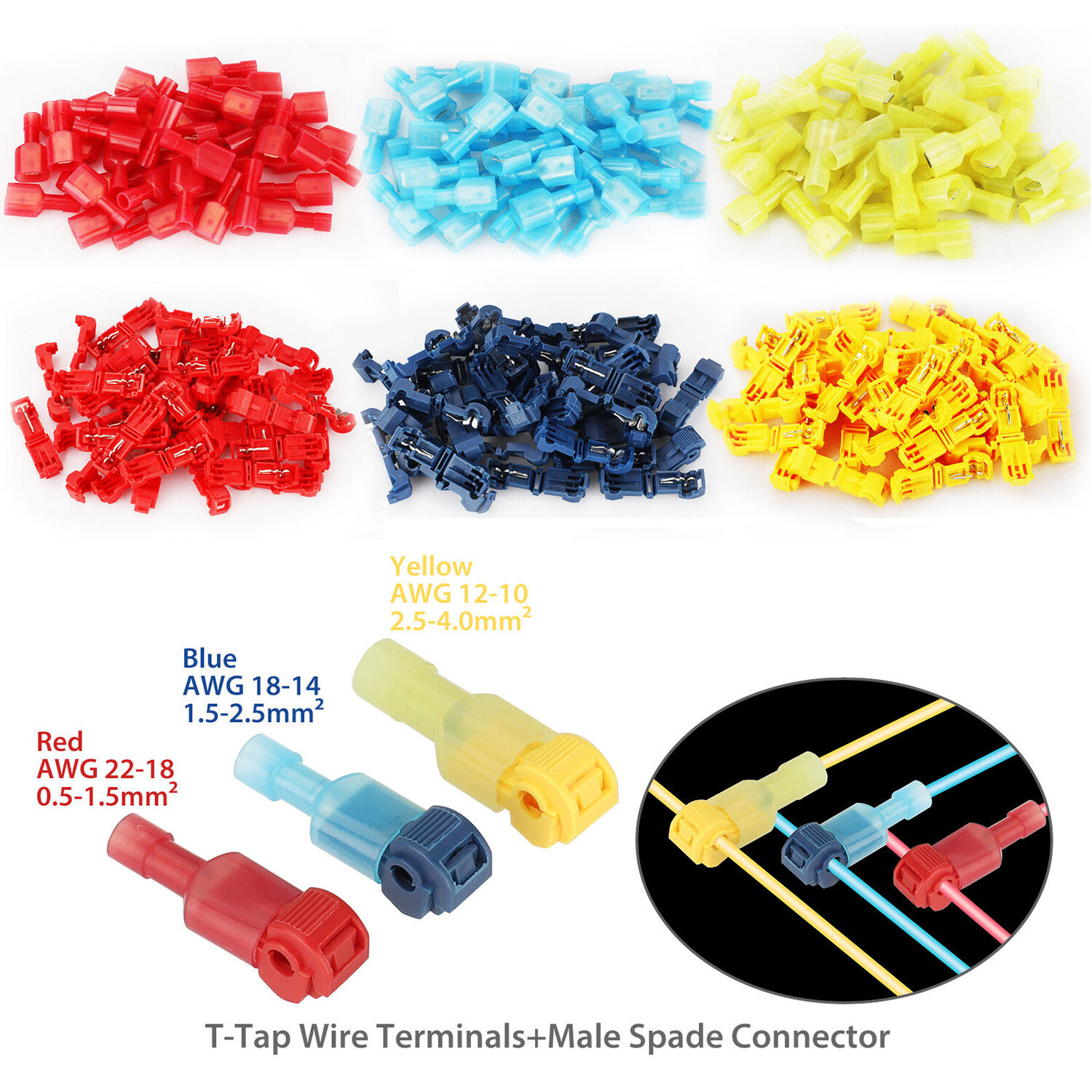 240/60psc T-Taps Wire Terminal Connectors Insulated Quick Splice Combo Kit