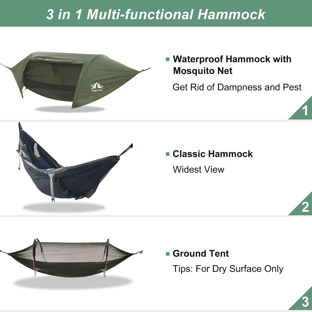 440lbs 1/2 Person Camping Hammock Tent Hanging Sleeping Bed with Mosquito Net US