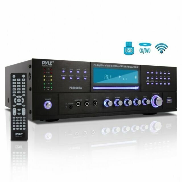 Pyle Bluetooth 4.1 Channel 3000W AM/FM Stereo Receiver Amplifier DVD CD USB/SD