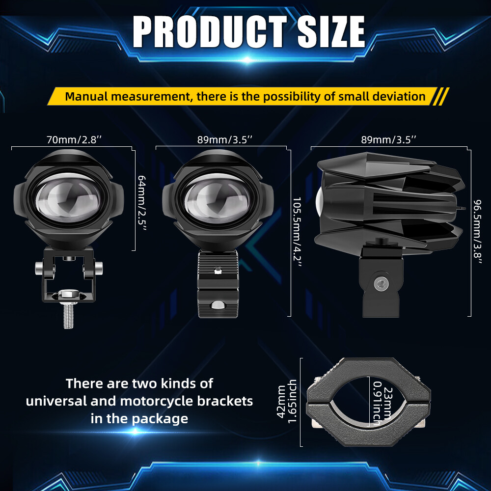 2x LED Spot Light Auxiliary Motorcycle Headlight Driving Fog Lamp Yellow+White