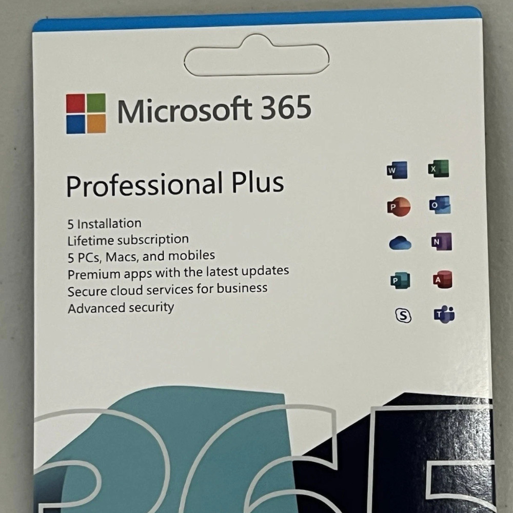 Microsoft 365 Professional– 5 PC or Mac lifetimeLicense – with DVD media
