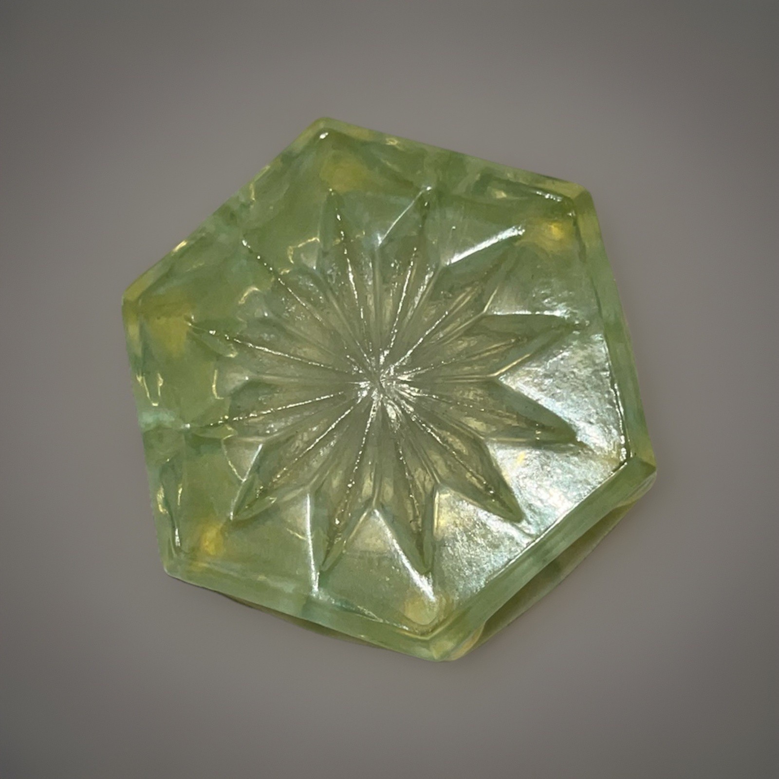 ANTIQUE John Walsh Milky Opalescent Hexagonal Bright Uranium Glow Salt Cellar