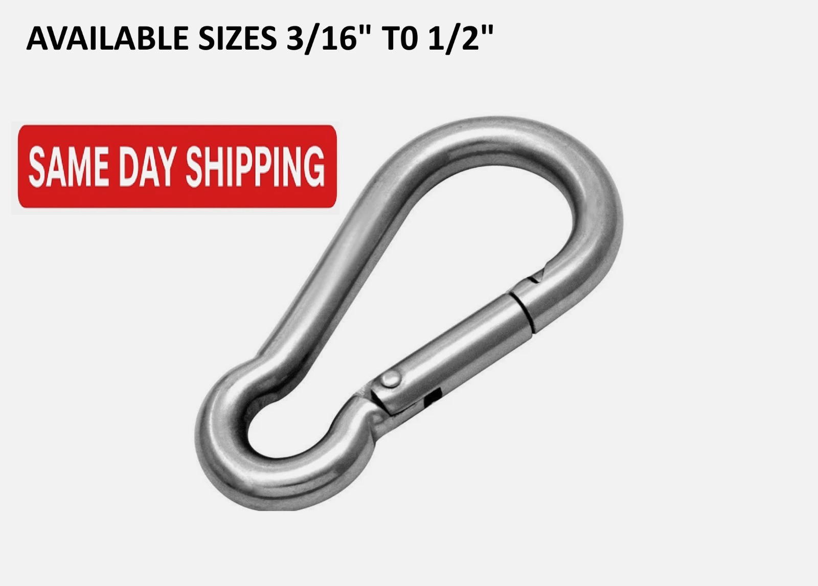 Sizes 3/16"-1/2" Carabiner Clip Snap Hook Spring Loaded Steel Karabiner Carbine