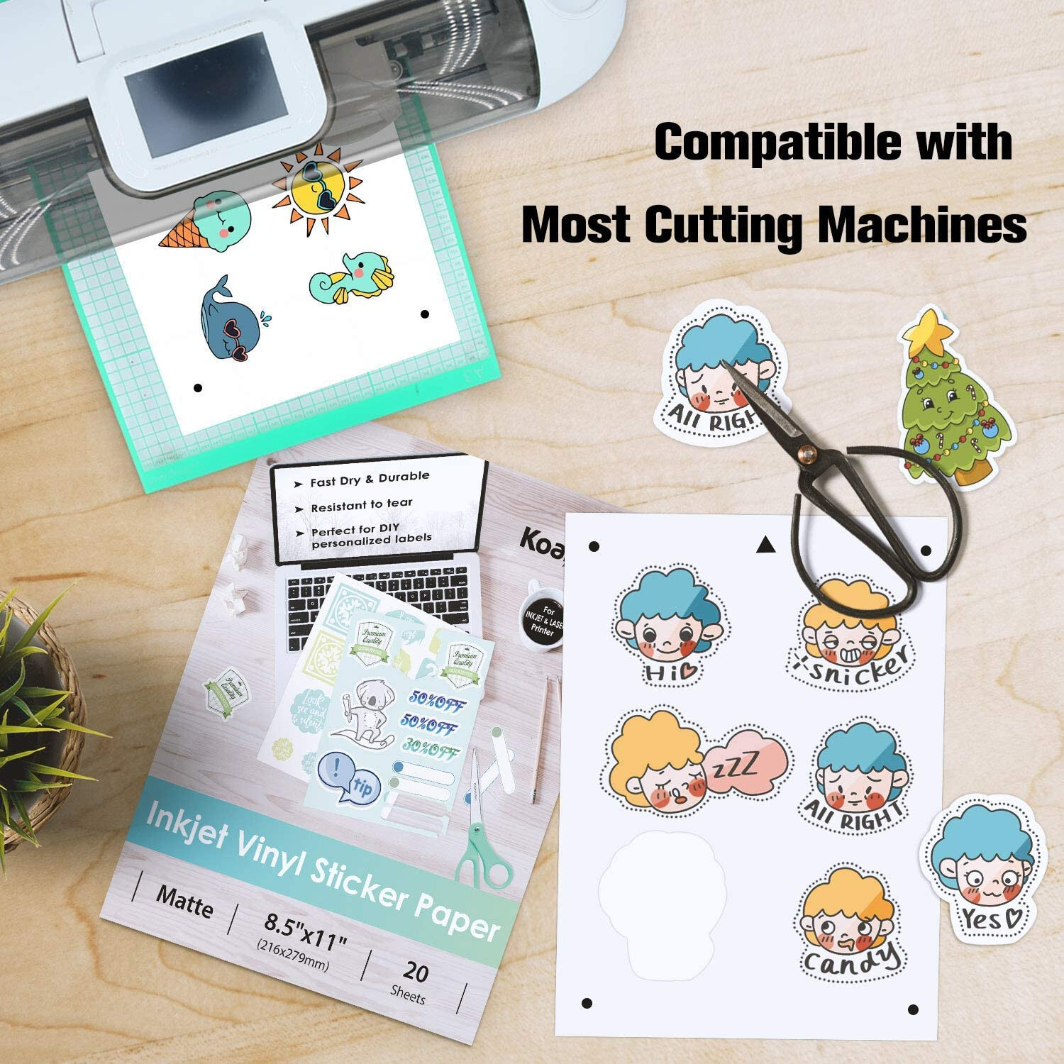 100 PK Koala Printable Vinyl Sticker Paper Waterproof Matte White Inkjet Cricut