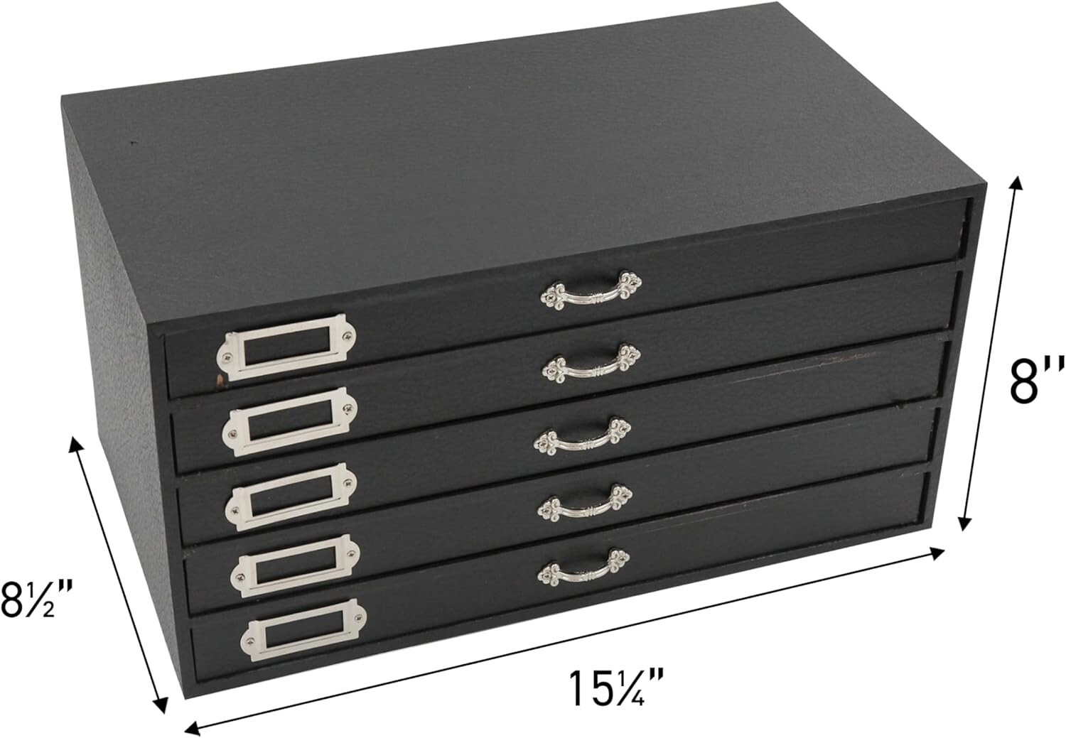 Jewelry Storage Organizer Case Cabinet 5 Drawer Black Faux Leather 15" x 8"