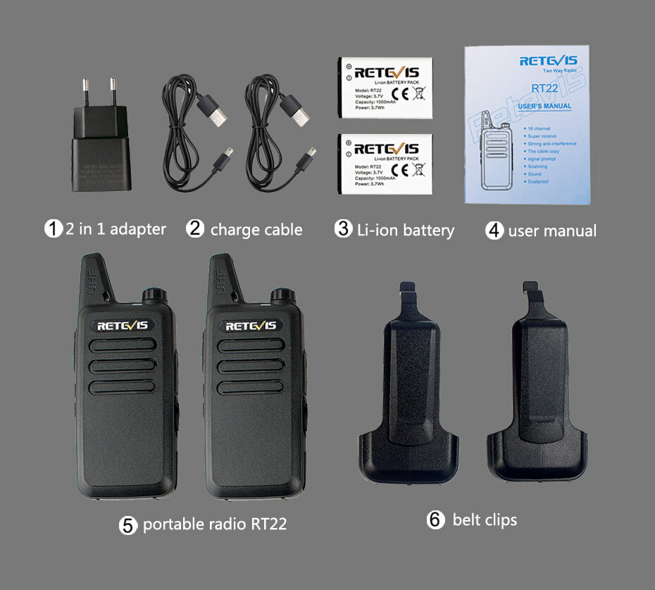 4Pack Retevis RT22 UHF Walkie Talkies Two Way Radios for Store/School/Church