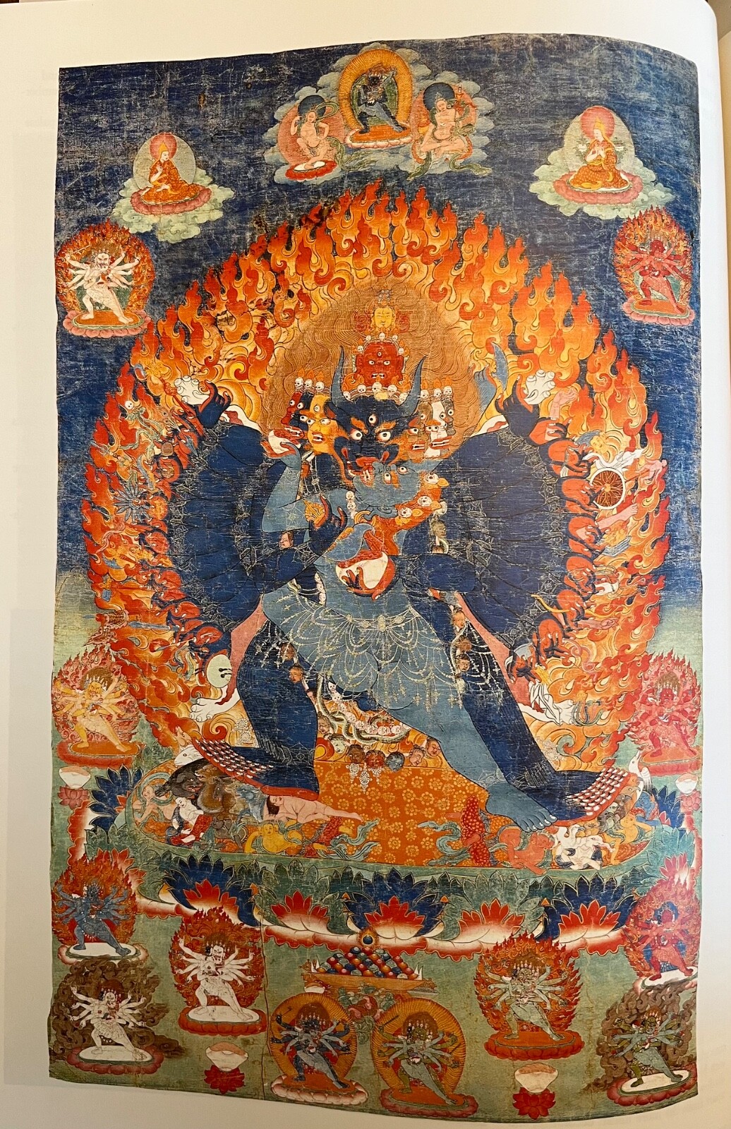 Tibetan Thangka Painted on Horn Yamantaka in Father-Mother Union