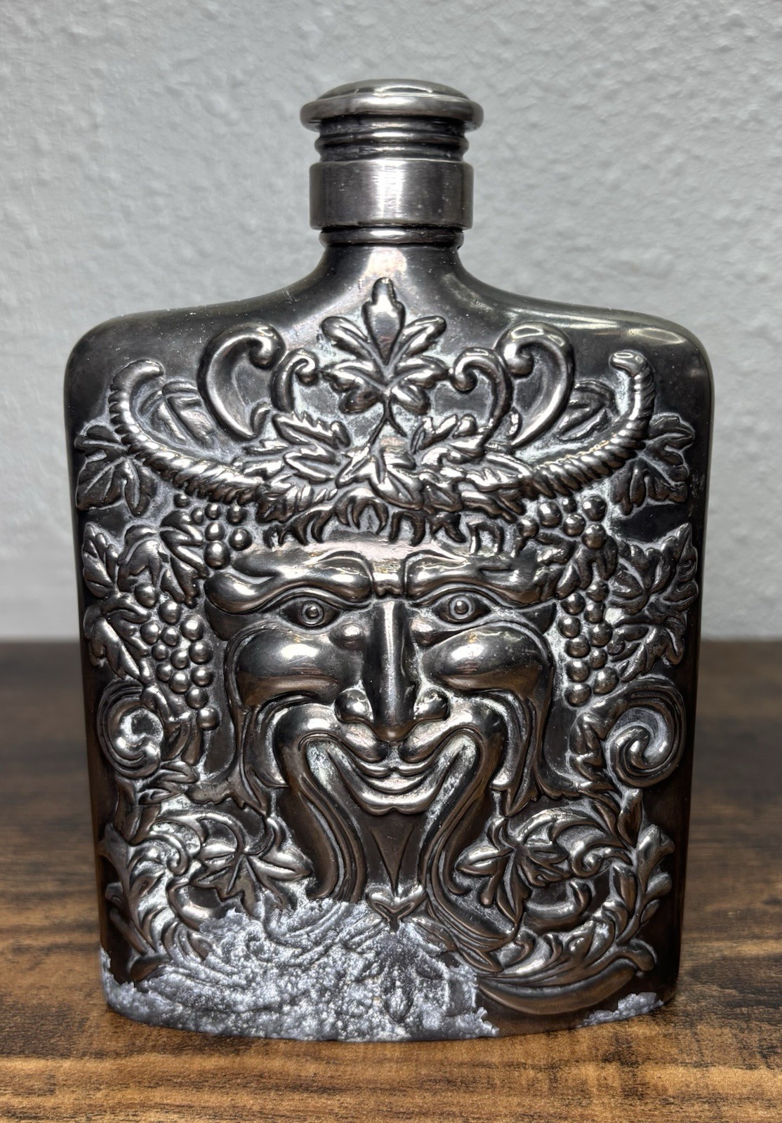 Godinger Silverplated Bacchus Vintage Metal Flask*SOLD AS IS*